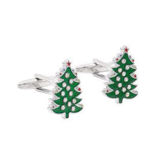 Simple Romantic Christmas Tree Cufflinks With Cubic Zirconia Silver - One Size