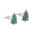 Simple Romantic Christmas Tree Cufflinks With Cubic Zirconia Silver - One Size