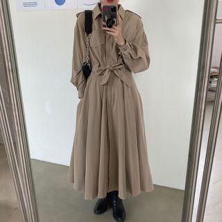 Tie-waist Midi A-line Coatdress