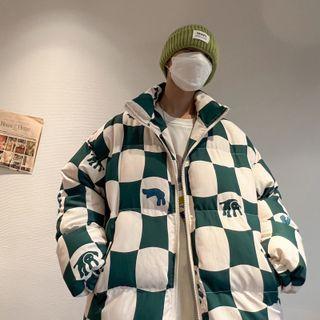 Checkered Padded Zip-up Jacket