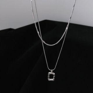 Rectangle Pendant Layered Stainless Steel Necklace 1 Pc - Silver - One Size