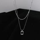 Rectangle Pendant Layered Stainless Steel Necklace 1 Pc - Silver - One Size