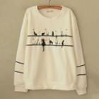 Cat Embroidered Pullover Off-white - One Size