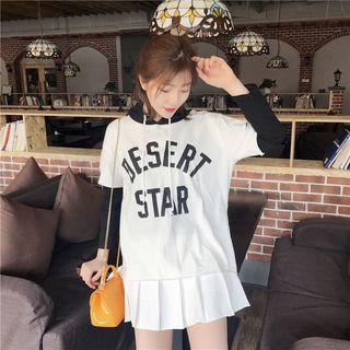 Letter Long-sleeve Mock Two-piece Hoodie