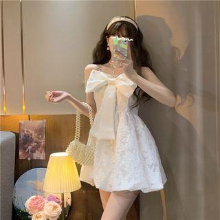 Spaghetti Strap Bow Front A-line Dress