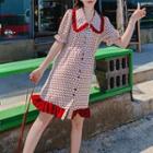Short-sleeve Collared Cherry Print Dress