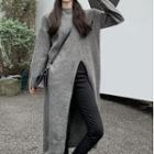 Mock-neck Slit Midi Sweater Dress Gray - One Size