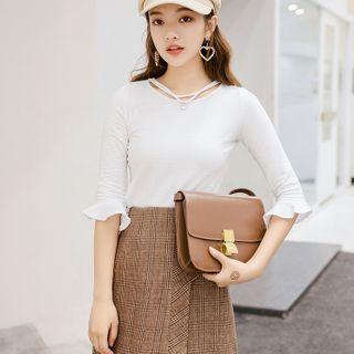 Cat Charm Bell-sleeve Knit Top