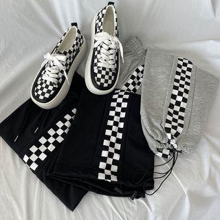 Drawstring Checkered-trim Pants