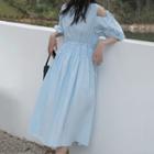 Cold Shoulder Tied-waist Plain Short Sleeve Dress