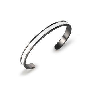 Simple And Classic Plated Black C-shape White Leather 316l Stainless Steel Bangle Black - One Size