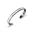 Simple And Classic Plated Black C-shape White Leather 316l Stainless Steel Bangle Black - One Size