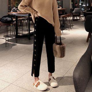 Straight-cut Buttoned Knit Pants