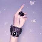 Rose Flower Ring Lace Gloves Black - One Size