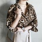 Drop-shoulder Leopard Shirt Brown - One Size