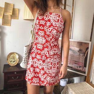 Floral Print Spaghetti-strap Cross-back Mini A-line Dress