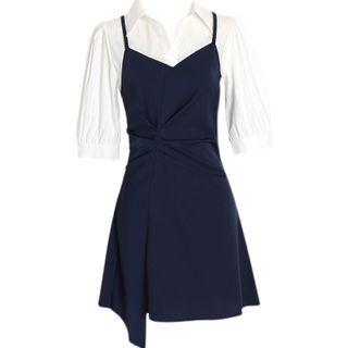 Mock Two-piece Short-sleeve Mini A-line Shirtdress