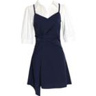 Mock Two-piece Short-sleeve Mini A-line Shirtdress