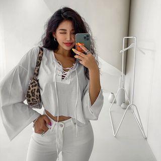 Lace-up Cropped Boxy T-shirt