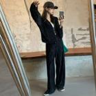 Crinkled Zipped Jacket / Wide-leg Pants / Set