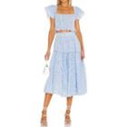 Set: Cap-sleeve Striped Frill Trim Crop Top + Midi A-line Skirt