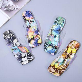 Cross Strap Butterfly Print Flat Slide Sandals