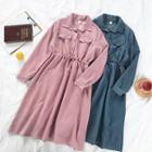 Long-sleeve Drawstring Waist Midi Shirtdress