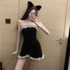 Frill Trim Mini Tube Dress Black - One Size