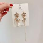 Non-matching Faux Pearl Moon & Star Dangle Earring 1 Pair - Gold - One Size