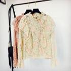Ruffle-trim Floral Lace Blouse Almond - One Size
