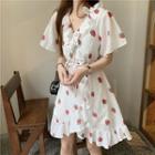 Strawberry Print Short-sleeve Mini A-line Dress Dress - One Size