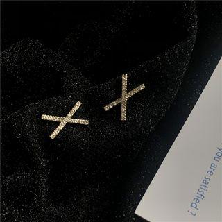 Rhinestone Cross Earring 1 Pair - Earrings - Gold - One Size