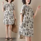 Short-sleeve Floral Print Dress White - One Size
