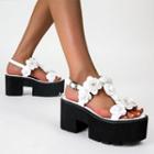 Flower Applique Platform Slingback Sandals
