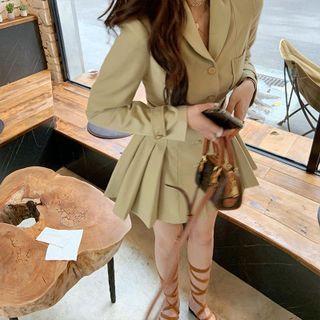Pleated Single-breasted Mini A-line Blazer Dress