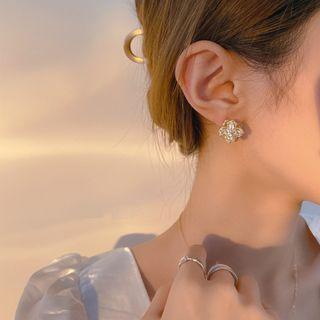 Rhinestone Flower Stud Earring 1 Pr - Gold - One Size