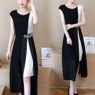 Sleeveless Asymmetric Paneled A-line Midi Dress