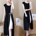 Sleeveless Asymmetric Paneled A-line Midi Dress