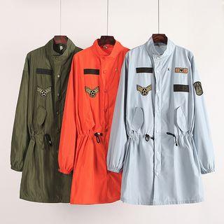 Drawstring Waist Applique Button Jacket