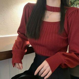 Halter Crop Knit Top Wine Red - One Size