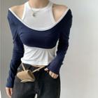 Long-sleeve Off-shoulder Cropped Top / Sleeveless Top