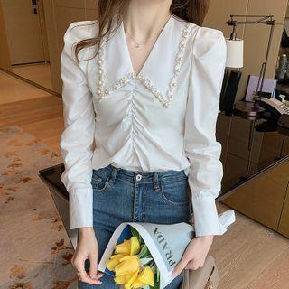 Collared Faux Pearl Blouse