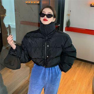 Mock-neck Plain Zip Coat / Split Wide Leg Pants