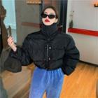 Mock-neck Plain Zip Coat / Split Wide Leg Pants