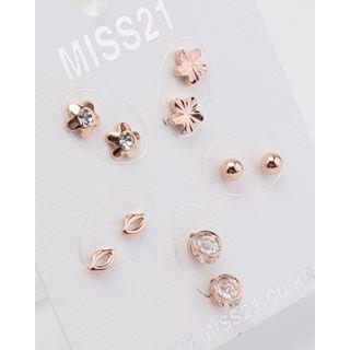 Rhinestone / Flower / Ball / Round / Lips Ear Stud Set (10 Pcs)