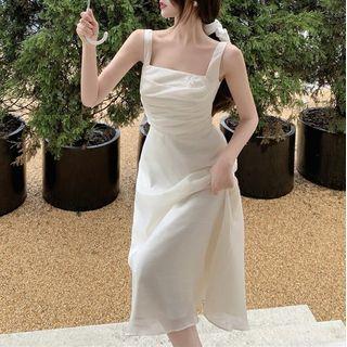 Spaghetti Strap Square-neck Ruched Dress