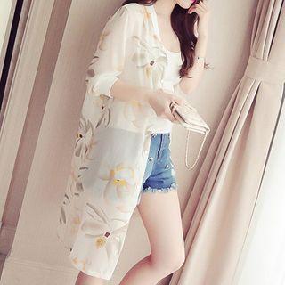 Plain / Printed 3/4-sleeve Long Chiffon Shirt