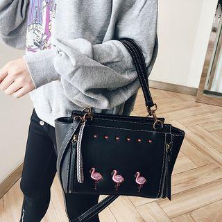 Flamingo Embroidered Faux-leather Shoulder Bag