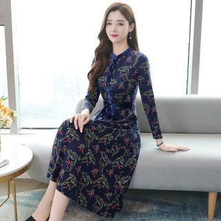 Floral Print Knit Midi A-line Dress