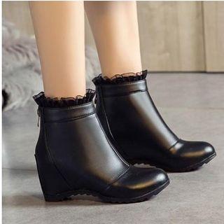 Lace-trim Hidden Wedge Short Boots